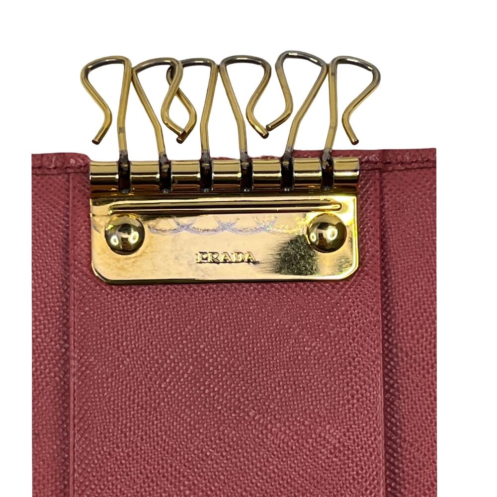 Prada Saffiano Leather 6 Key Holder Coral Pink Tamaris Gold Logo - Picture 3 of 15